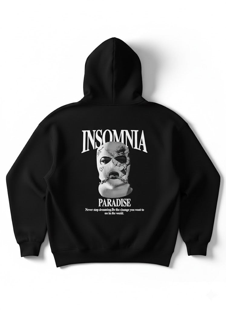 Insomnia Mask Printed Hoodie Black Oversized Fit