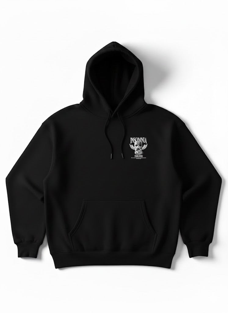 Insomnia Mask Printed Hoodie Black Oversized Fit