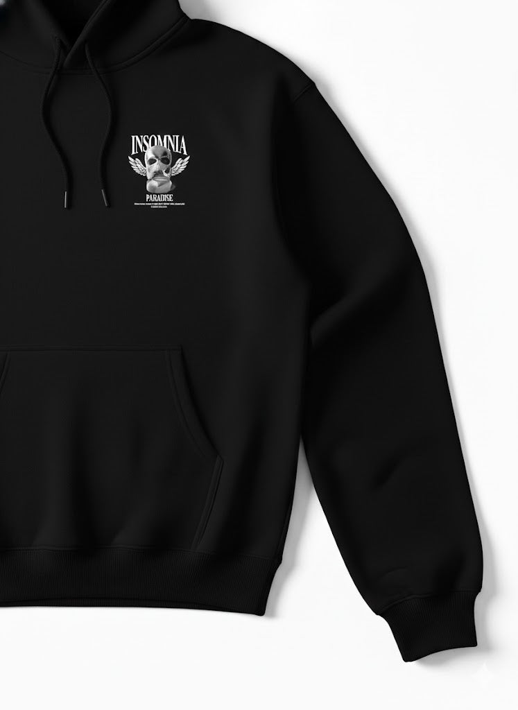 Insomnia Mask Printed Hoodie Black Oversized Fit