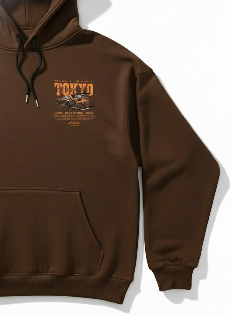 Brown Hoodie Tokyo Drift Car Print – Premium Streetwear