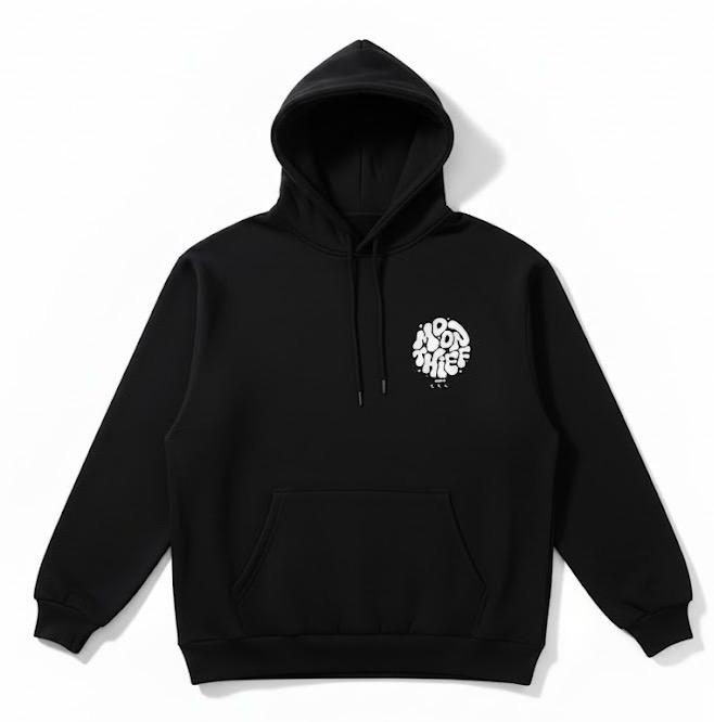 Black Hoodie Moon Thief Print - premium fit