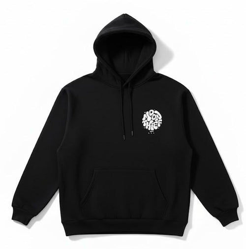 Black Hoodie Moon Thief Print - premium fit