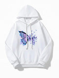 Aesthetic Butterfly Print White Hoodie - Premium Fit For Women