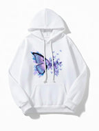 Aesthetic Butterfly Print White Hoodie - Premium Fit For Women