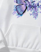 Aesthetic Butterfly Print White Hoodie - Premium Fit For Women