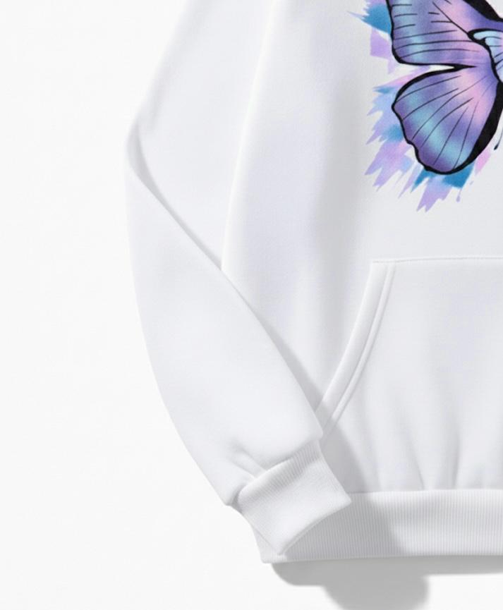 Aesthetic Butterfly Print White Hoodie - Premium Fit For Women
