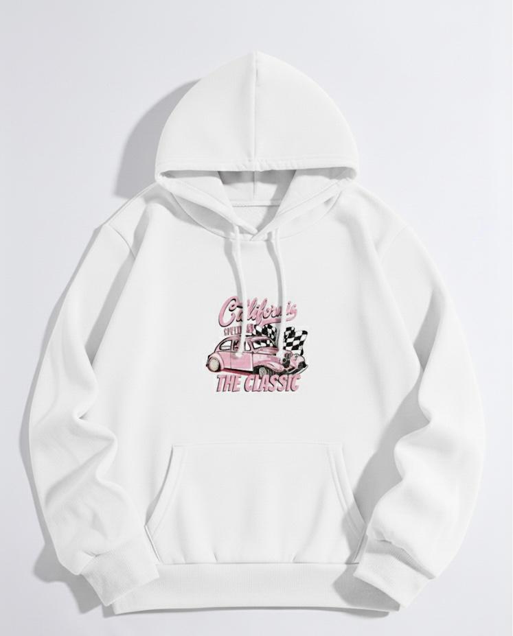 California Classic Retro Car Print White hoodie For Women