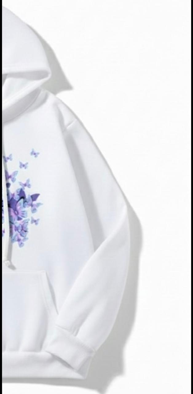 Aesthetic Butterfly Print White Hoodie - Premium Fit For Women