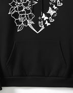 Heart & Floral Butterfly Outline Graphic Hoodie - For Women