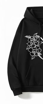 Heart & Floral Butterfly Outline Graphic Hoodie - For Women
