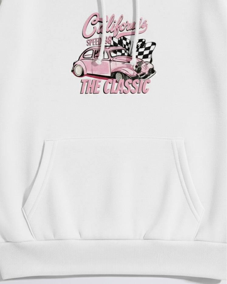 California Classic Retro Car Print White hoodie For Women
