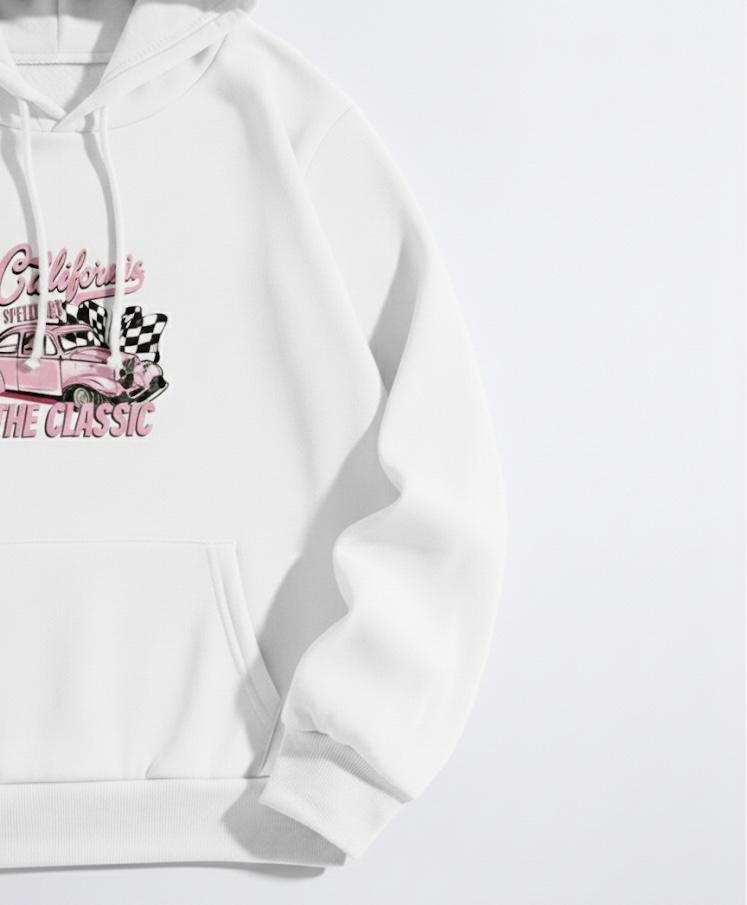 California Classic Retro Car Print White hoodie For Women