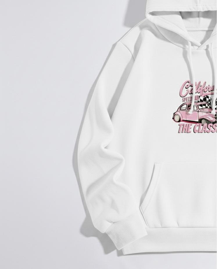 California Classic Retro Car Print White hoodie For Women
