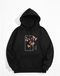 Aesthetic Cherry Tree Print Black Hoodie For Women