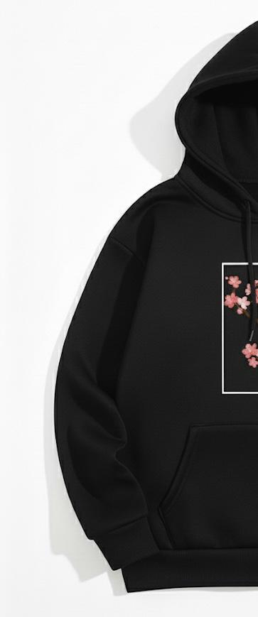 Aesthetic Cherry Tree Print Black Hoodie For Women
