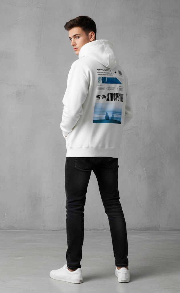 Introspective Skyline White Hoodie – Minimal Streetwear