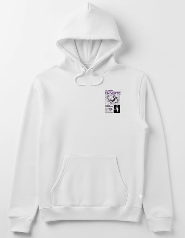 White Hoodie Universe Orbit printed -premium fit