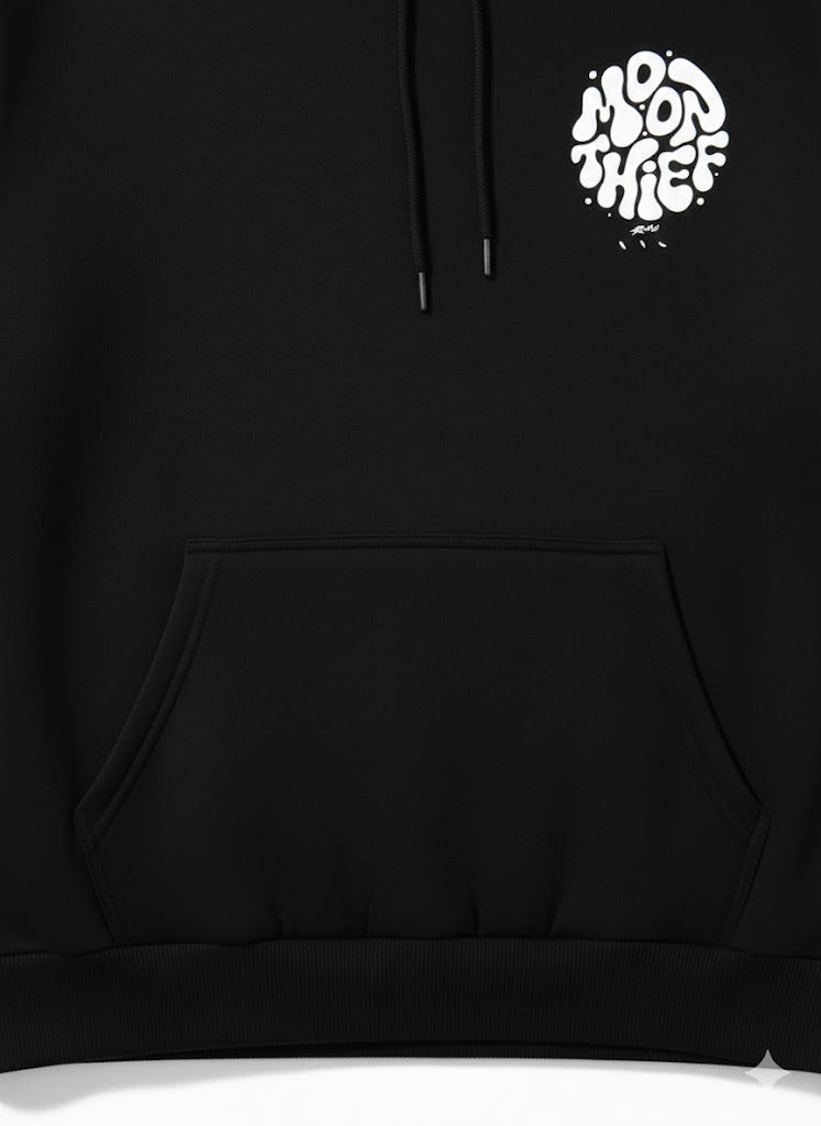 Black Hoodie Moon Thief Print - premium fit