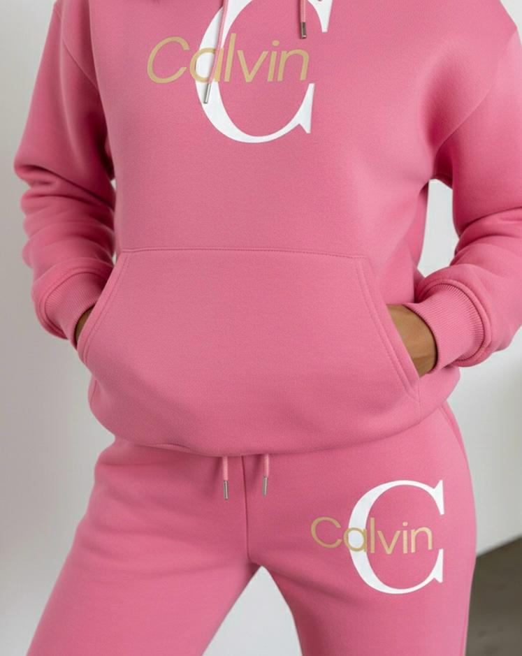 Classic Pink Monogram Tracksuit Women – Trendy Streetwear Fit
